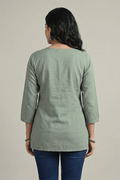 Light Olive Green Cotton Short Kurti for Women - The House of Indu