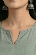 Light Olive Green Cotton Short Kurti for Women - The House of Indu
