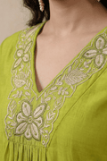 Lime Green Embroidered Kurta Set with Dupatta - The House of Indu