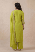 Lime Green Embroidered Kurta Set with Dupatta - The House of Indu