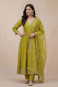 Lime Green Kurta Set with Dupatta for Women - The House of Indu