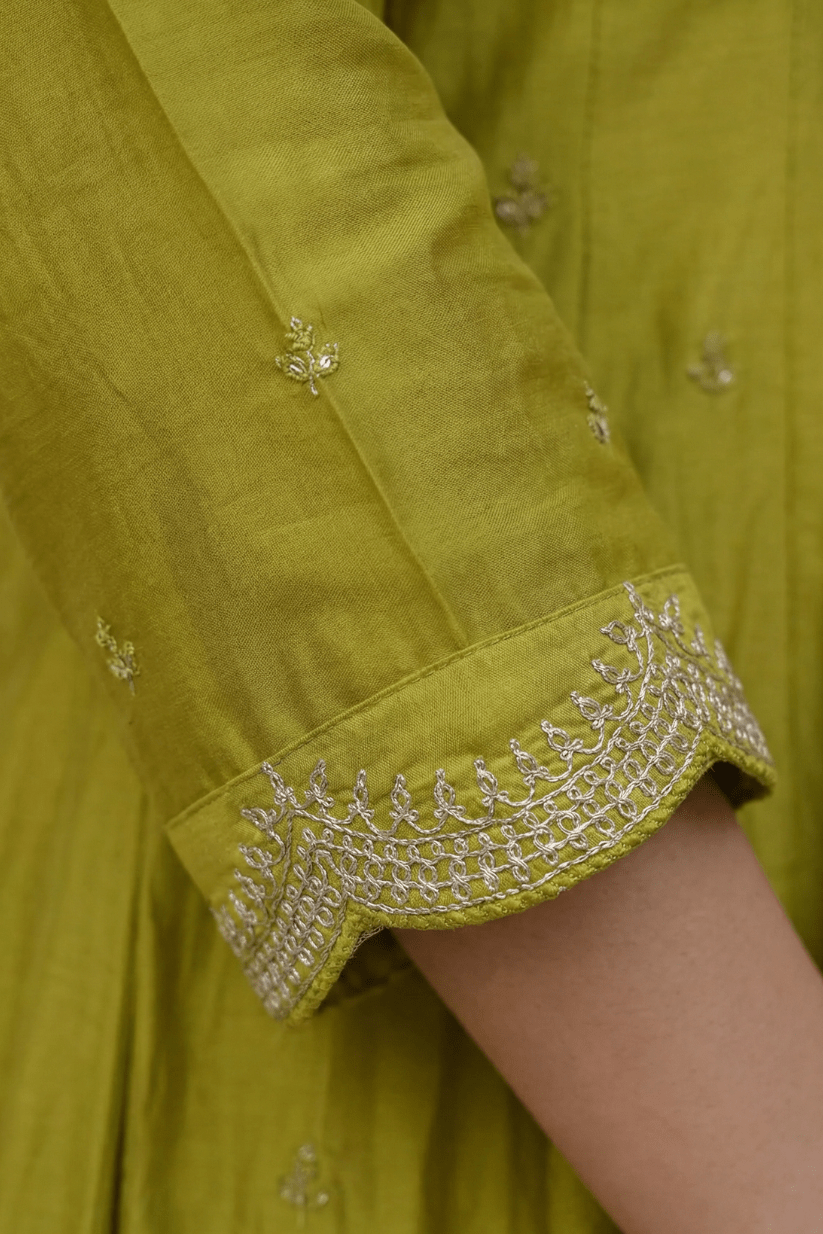 Lime Green Kurta Set with Dupatta for Women - The House of Indu