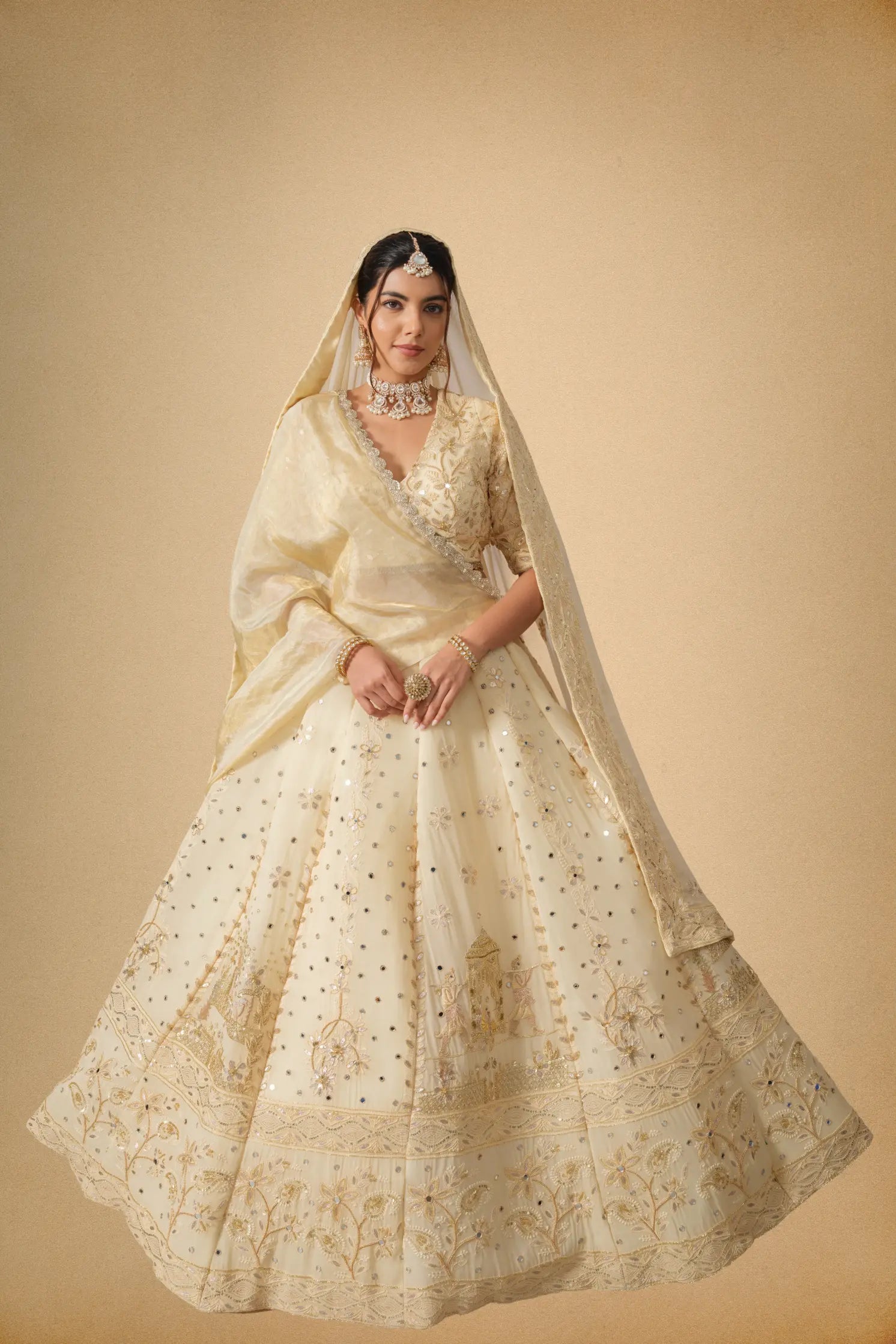Luxury golden party wear lehenga set online