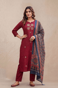 Maroon Printed Kurta Set with Dupatta for Women - The House of Indu