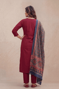 Maroon Printed Kurta Set with Dupatta for Women - The House of Indu