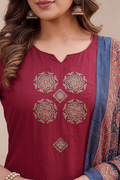 Maroon Printed Kurta Set with Dupatta for Women - The House of Indu