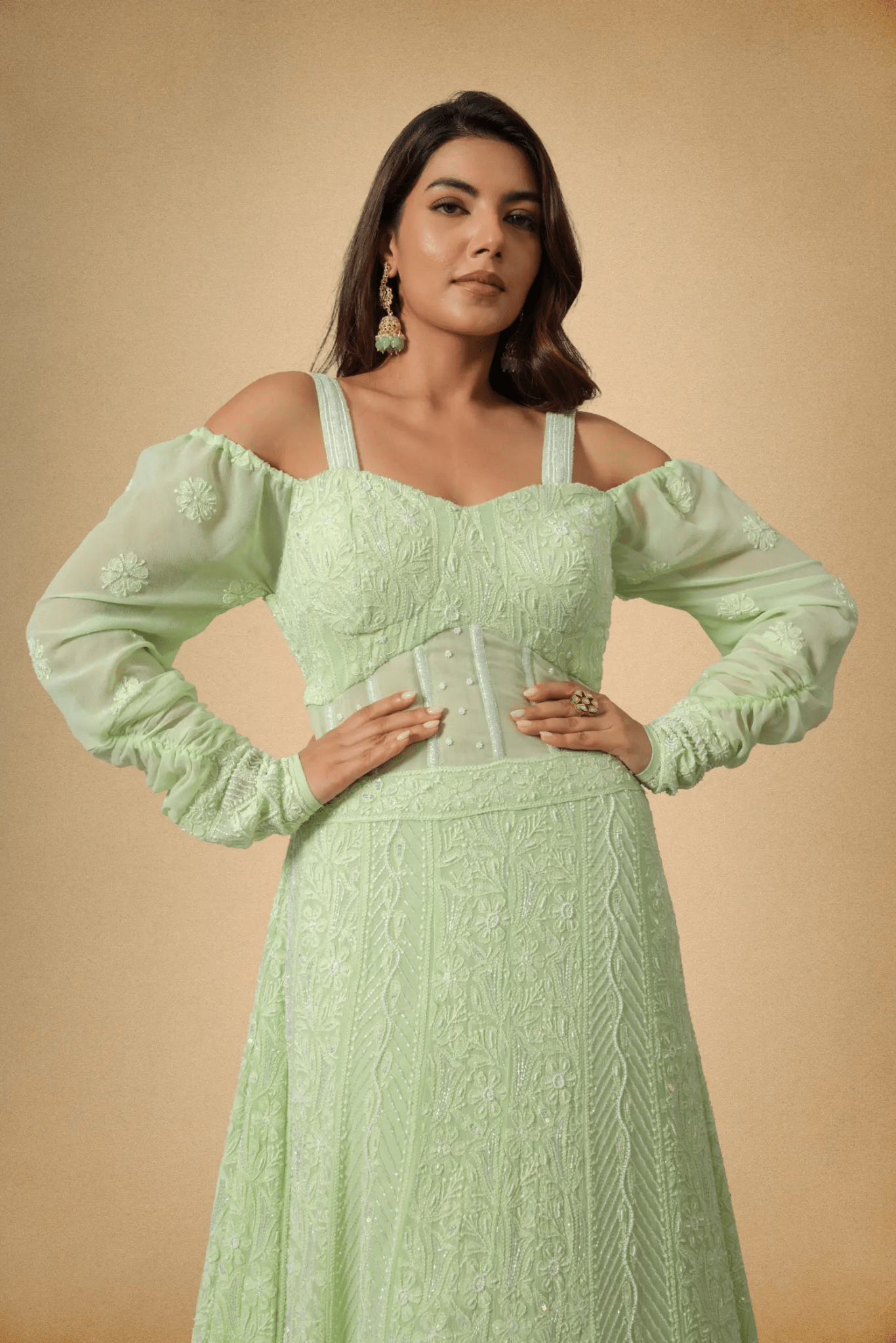 Mint Green Anarkali Dress for Festive & Wedding Wear Women - The House of Indu