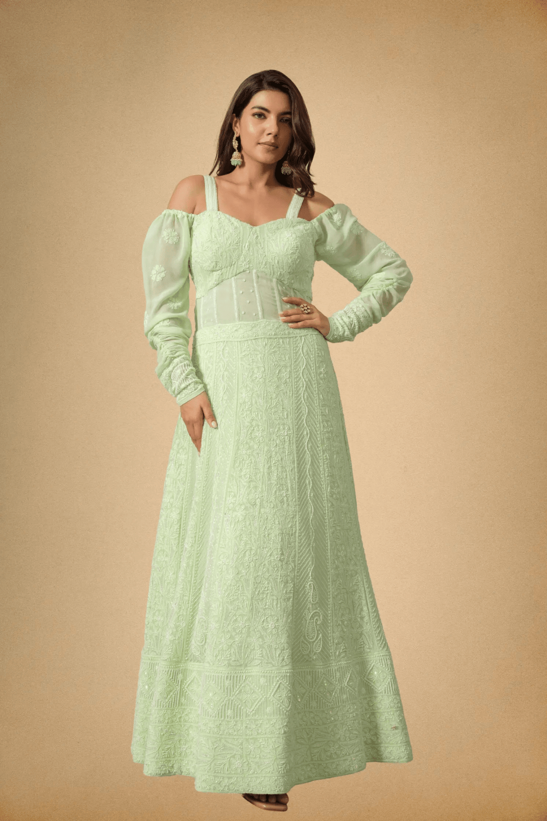 Mint Green Anarkali Dress for Festive & Wedding Wear Women - The House of Indu