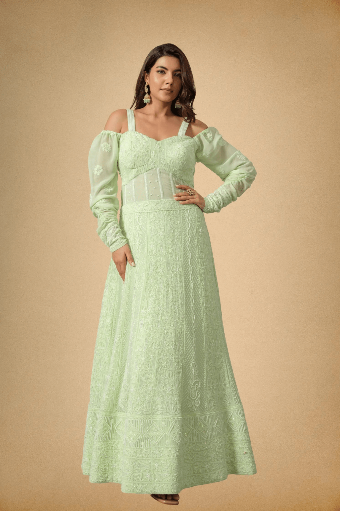 Mint Green Anarkali Dress for Festive & Wedding Wear Women - The House of Indu
