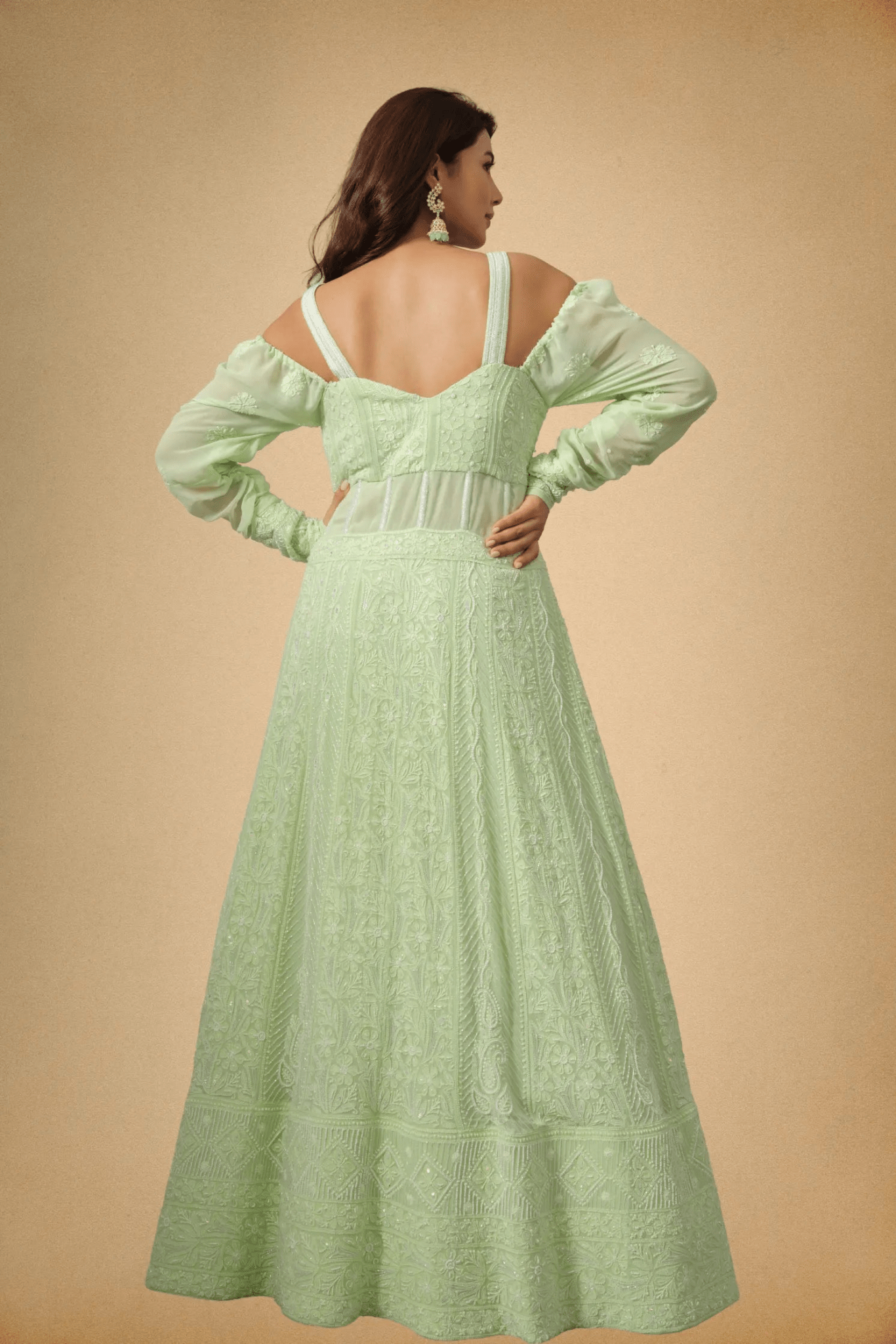 Mint Green Anarkali Dress for Festive & Wedding Wear Women - The House of Indu