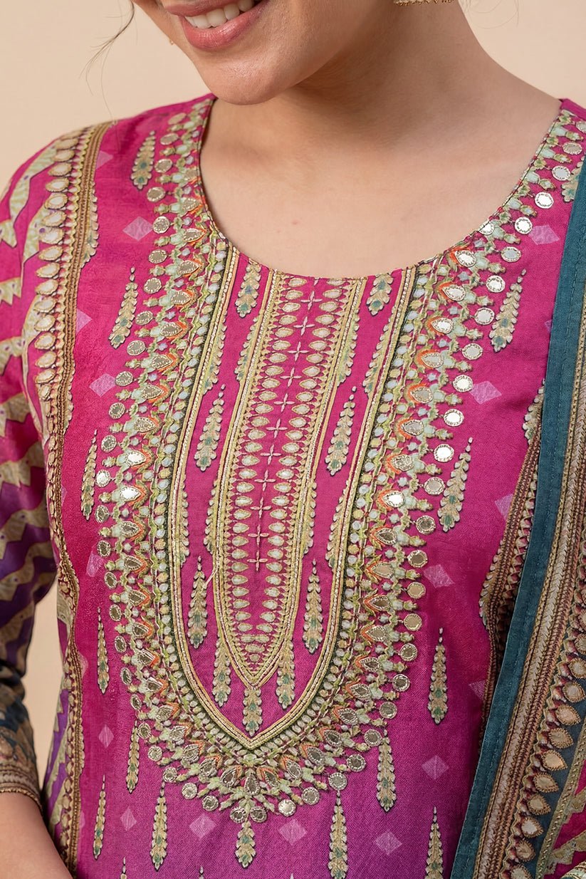 Multi-Color Printed Straight Kurta Pant Set with Dupatta for Women - The House of Indu