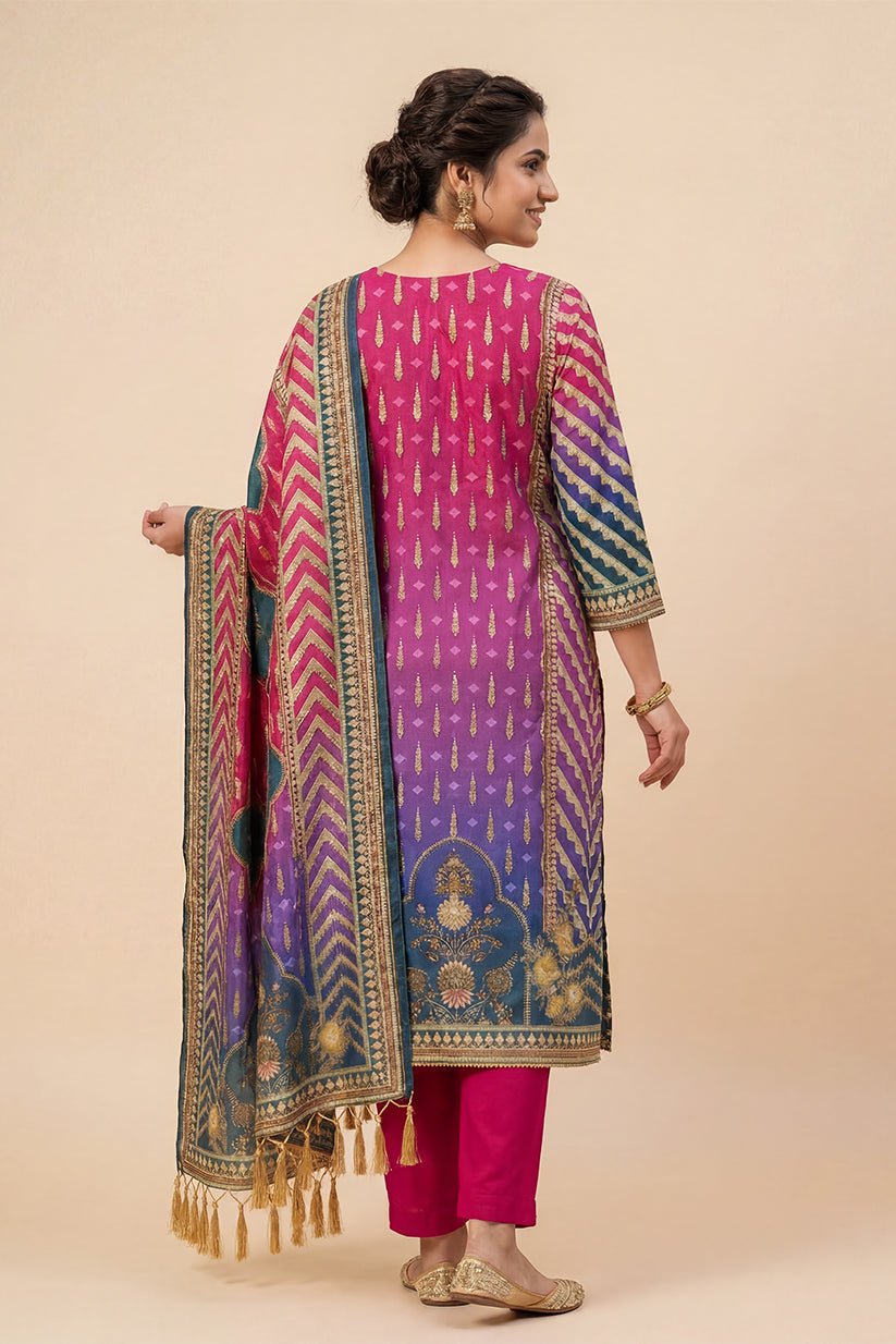 Multi-Color Printed Straight Kurta Pant Set with Dupatta for Women - The House of Indu