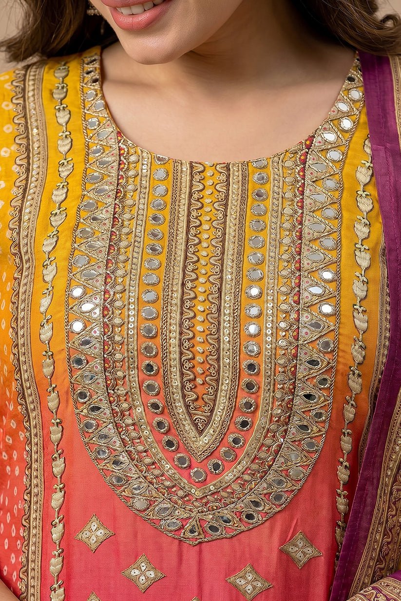Multi-Color Printed Straight Kurta Set with Dupatta for Women - The House of Indu