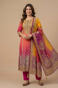 Multi-Color Printed Straight Kurta Set with Dupatta for Women - The House of Indu
