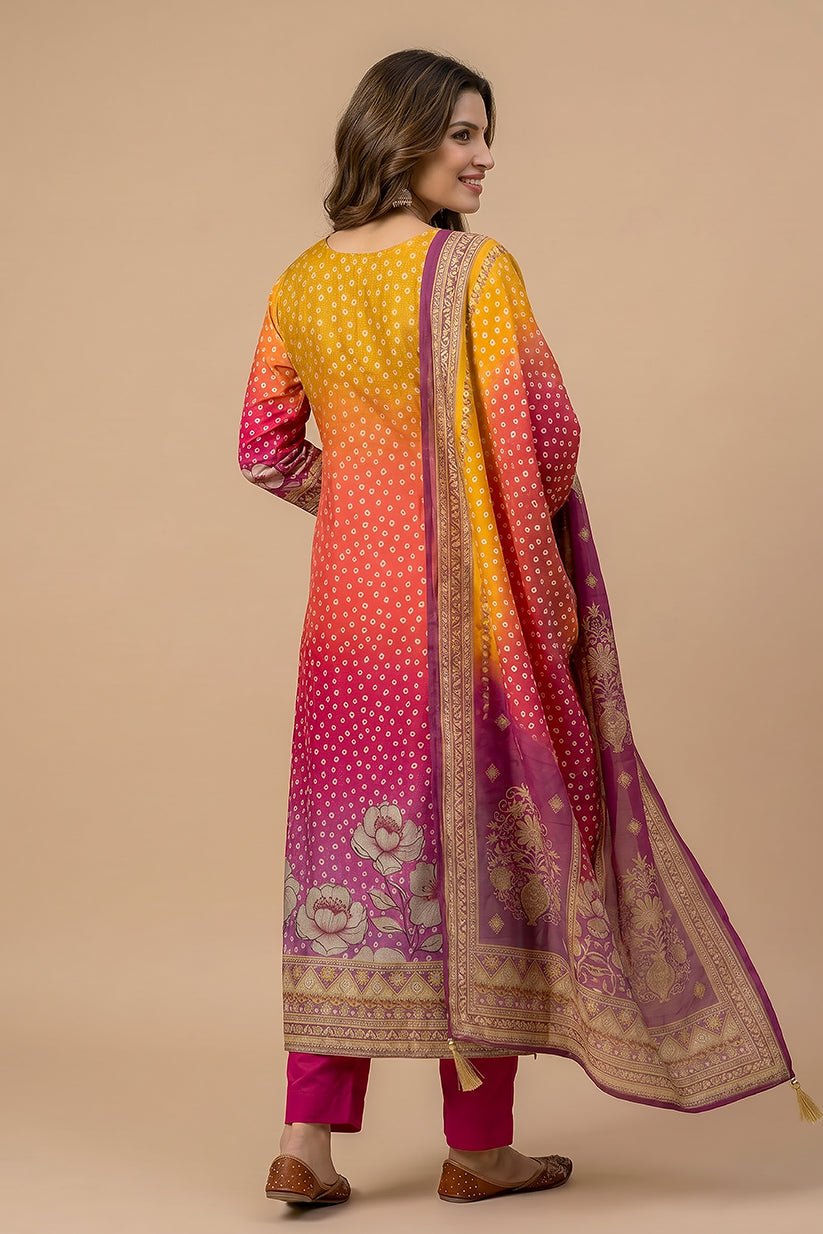 Multi-Color Printed Straight Kurta Set with Dupatta for Women - The House of Indu