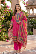 Multicolor Polyester Straight Kurta Set with Dupatta for Women - The House of Indu