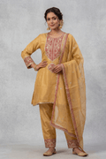 Mustard Embroidered Kurta Pant Set for Wedding & Festive Wear Women - The House of Indu