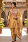 Mustard Embroidered Kurta Pant Set for Wedding & Festive Wear Women - The House of Indu