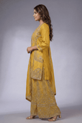 Mustard Yellow Embroidered Kurta Sharara Set with Dupatta for Women - The House of Indu