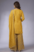 Mustard Yellow Embroidered Kurta Sharara Set with Dupatta for Women - The House of Indu