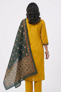 Mustard Yellow Floral Print Kurta Pant Dupatta Set for Women - The House of Indu