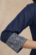Navy Blue Embroidered Kurta Pant Set with Dupatta for Women - The House of Indu