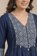Navy Blue Embroidered Kurta Pant Set with Dupatta for Women - The House of Indu