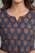 Navy Blue Floral Printed Everyday kurti - The House of Indu