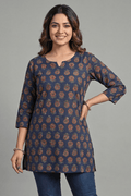 Navy Blue Floral Printed Everyday kurti - The House of Indu
