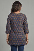 Navy Blue Floral Printed Everyday kurti - The House of Indu