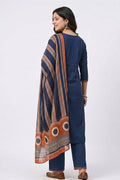 Navy Blue Printed Kurta Pant Dupatta Set for Women - The House of Indu