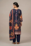Navy Floral Printed Cotton Suit Set for Women - The House of Indu