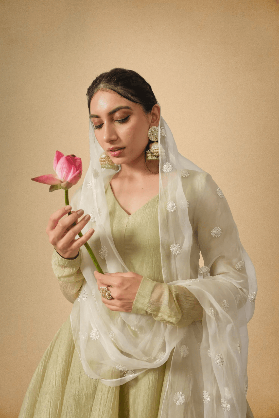 Olive Green Crushed Tissue Ethnic Suit for Women - The House of Indu