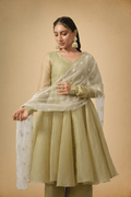 Olive Green Crushed Tissue Ethnic Suit for Women - The House of Indu