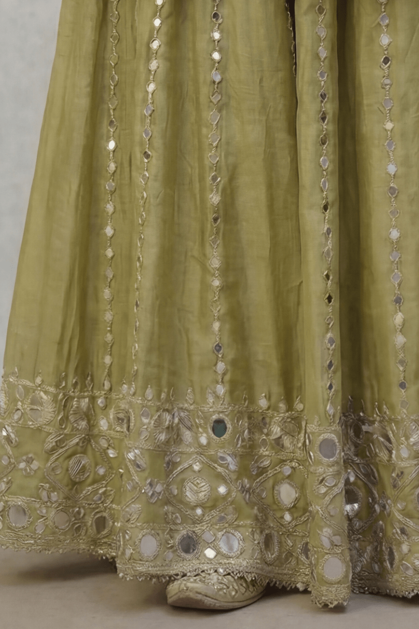 Olive Green Embroidered Kurta Palazzo Set with Dupatta for Women - The House of Indu