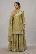 Olive Green Embroidered Kurta Palazzo Set with Dupatta for Women - The House of Indu