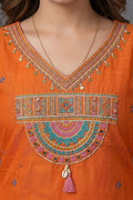 Orange Embroidered Cotton Straight Kurta Set with Dupatta - The House of Indu