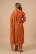 Orange Embroidered Straight Kurta Pant Dupatta Set for Women - The House of Indu