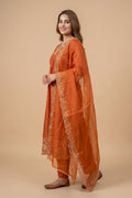 Orange Embroidered Straight Kurta Pant Dupatta Set for Women - The House of Indu