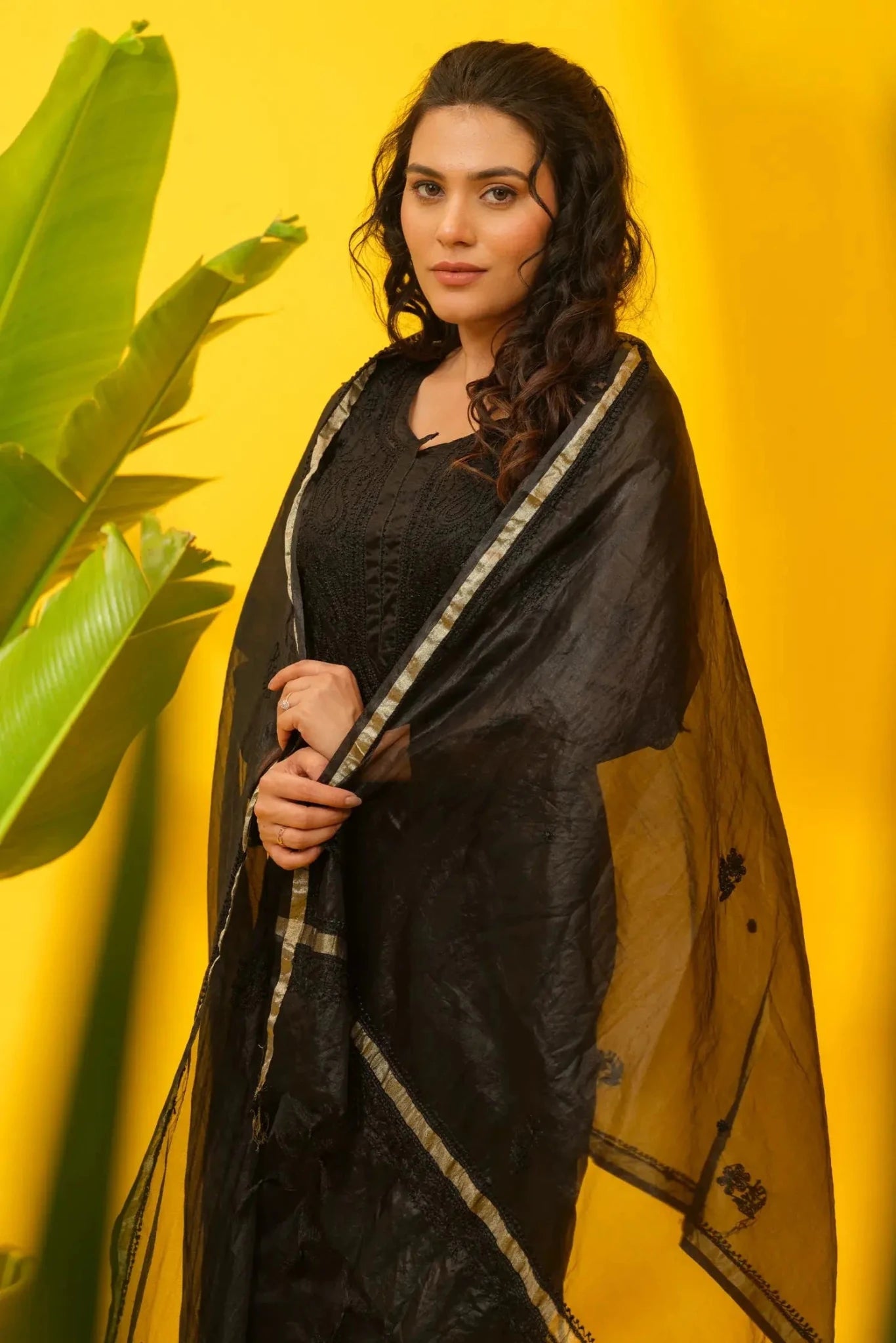 Organza Chikankari Suit Set with Bottom & Dupatta - The House of Indu