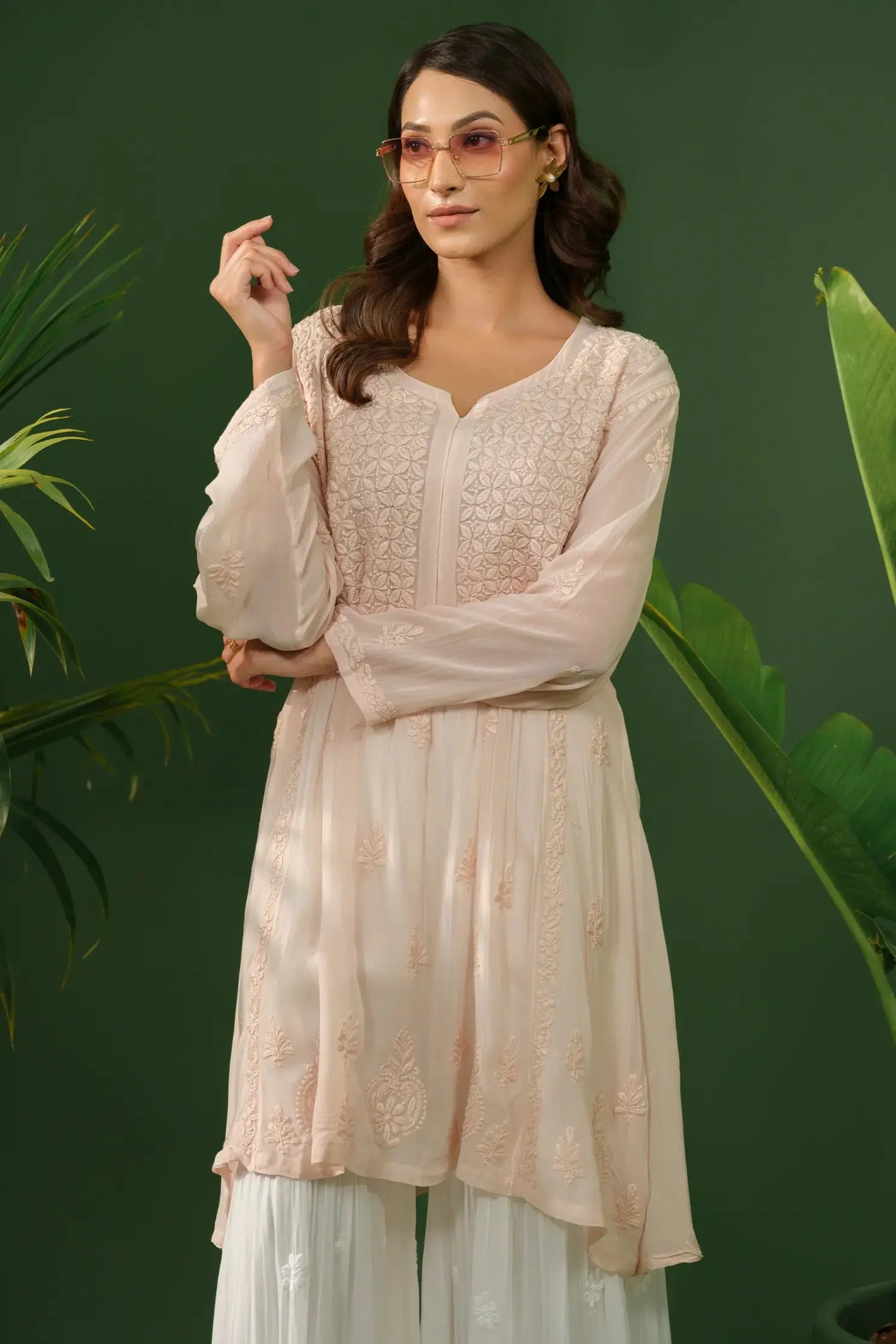 Stylish pastel georgette chikankari kurti design for women
