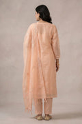 Peach Chikankari Organza Kurta with Dupatta Set for Women - The House of Indu
