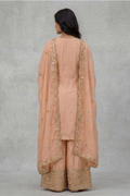 Peach Embroidered Kurta Palazzo Set with Dupatta for Women - The House of Indu