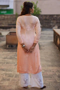 Peach Ombre Chikankari Straight Kurti for Women | Elegant Ethnic Wear Online - The House of Indu