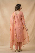 Peach Pearl Work Tissue Kurta with Dupatta for Women - The House of Indu