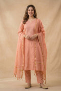 Peach Pearl Work Tissue Kurta with Dupatta for Women - The House of Indu
