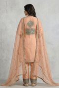 Peach Teal Embroidered Kurta Pant Set for Festive & Wedding Wear Women - The House of Indu