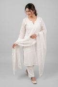Pearl White Chikankari Organza Kurta with Dupatta for Women - The House of Indu