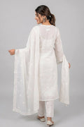 Pearl White Chikankari Organza Kurta with Dupatta for Women - The House of Indu