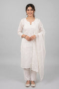 Pearl White Chikankari Organza Kurta with Dupatta for Women - The House of Indu